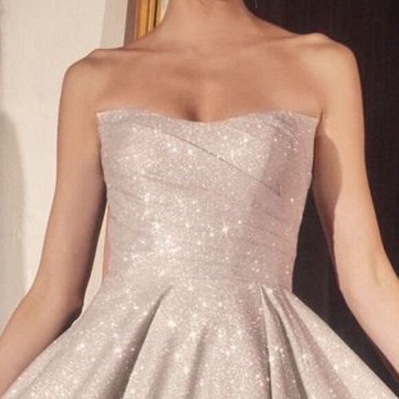 New Evening A-Line Glitter Maxi Dress w/ Pleated Details & Lace Up Back CDT701 - Picture 9 of 10